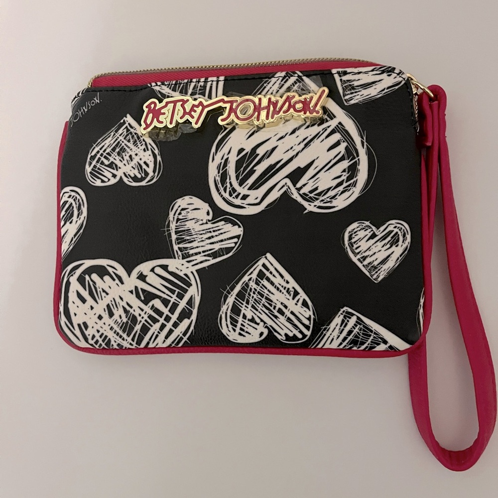 Betsey Johnson Black with White Hearts Wristlet
